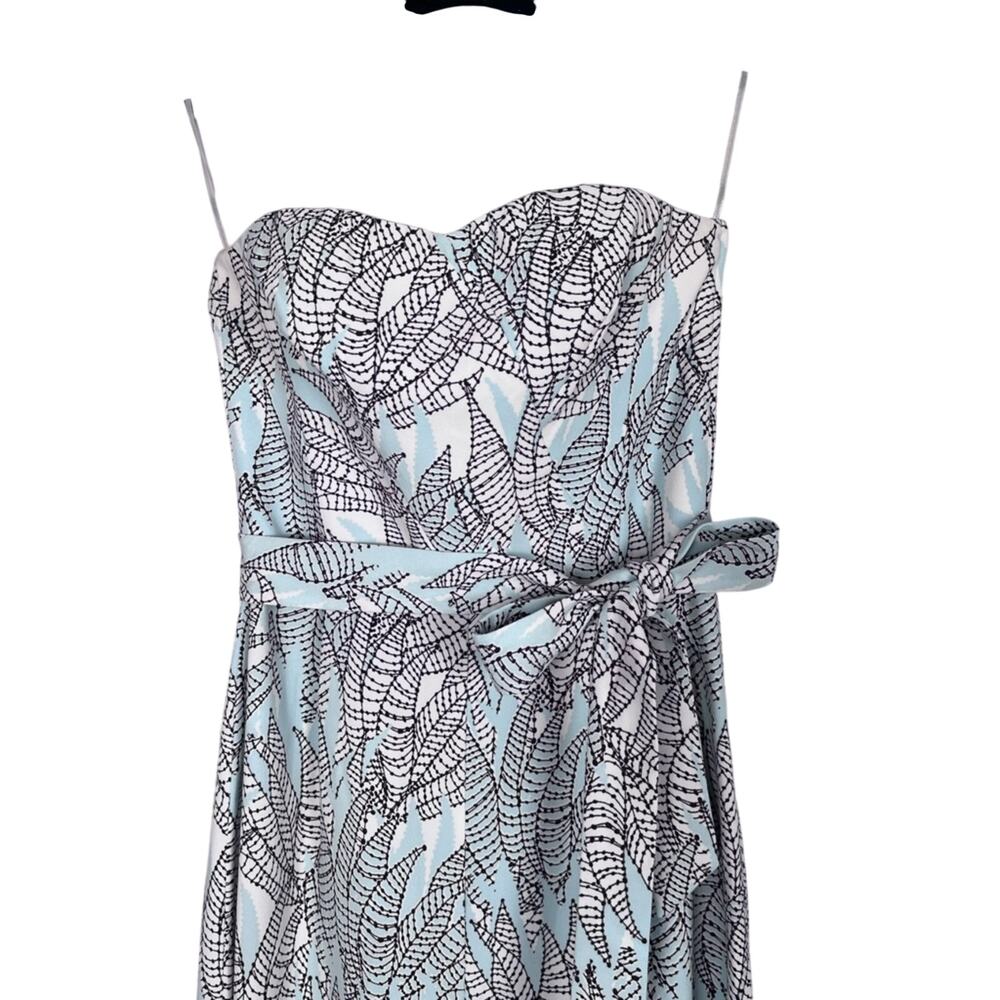 H&M Bandeau Belted Jumpsuit Size 4  Wide Leg Crop Spring Light Blue Leaf Print - Picture 5 of 13